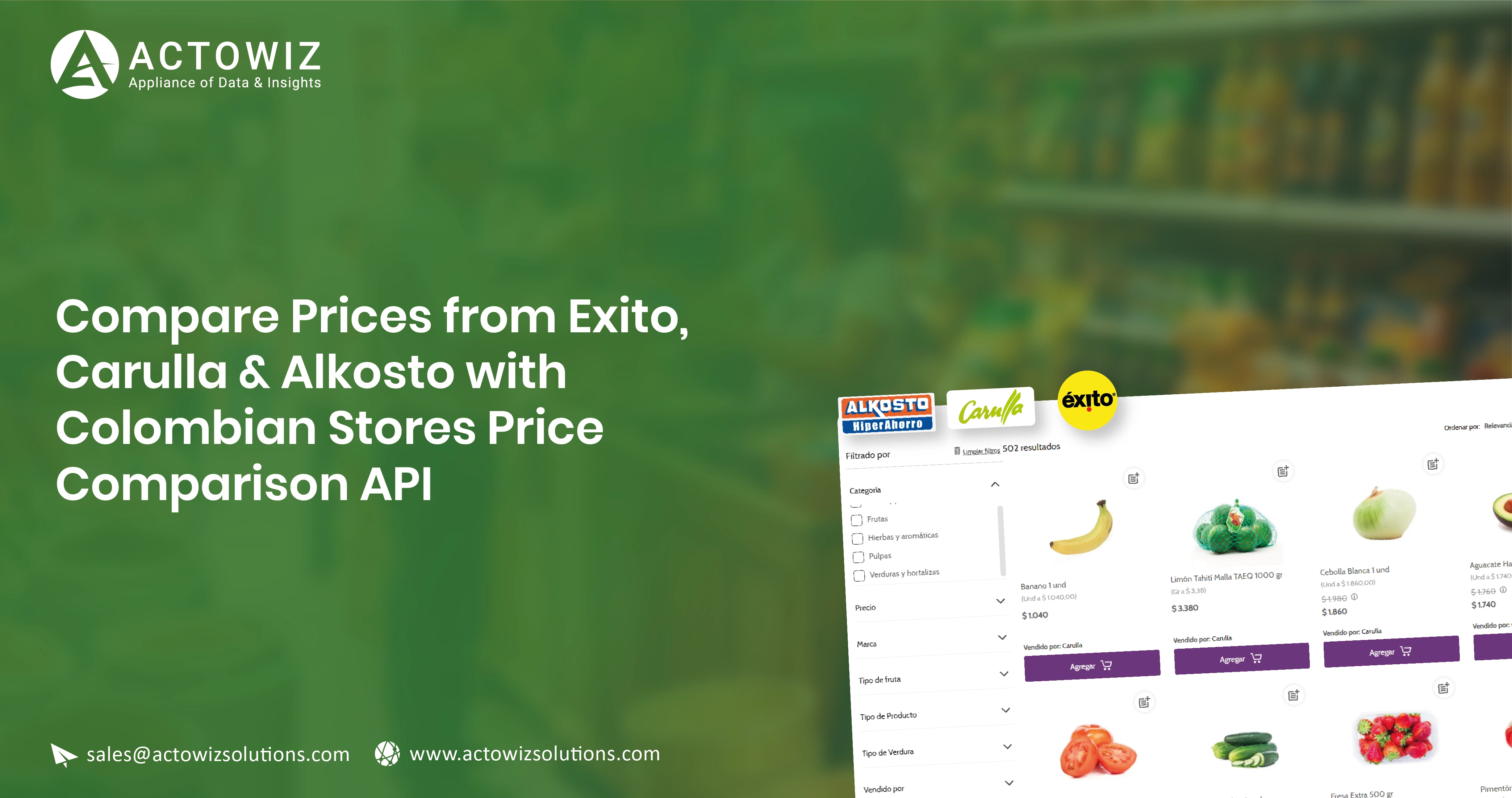 Compare Prices from Exito, Carulla & Alkosto with Colombian Stores Price Comparison API